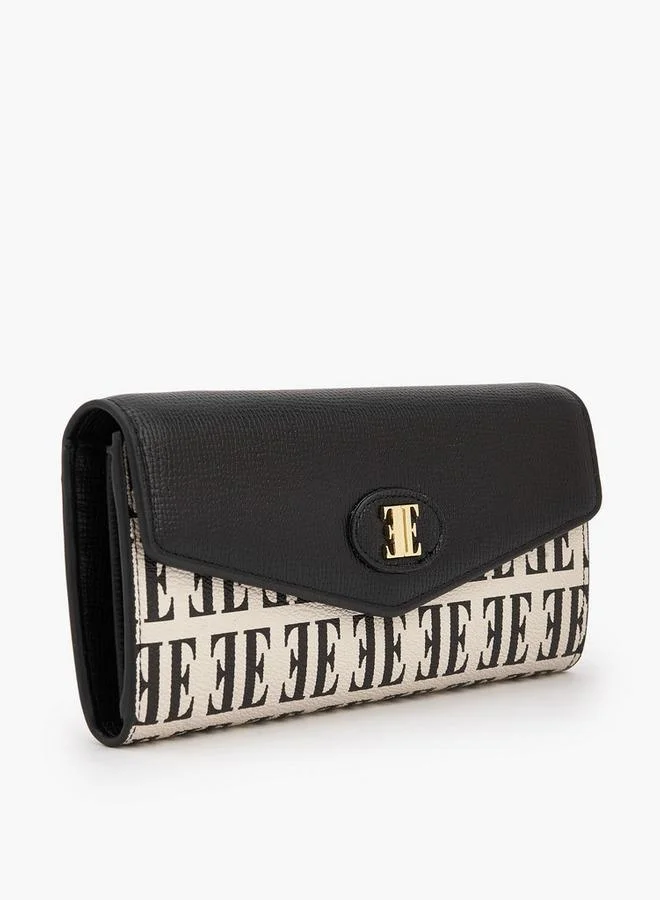 ايل Monogram Print Wallet with Snap Button Closure